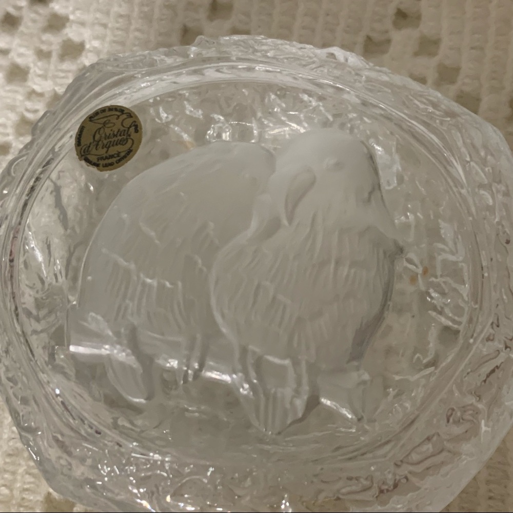 Vintage Cristal D’Arques French satin glass love birds trinket dish - Picture 2 of 7